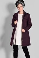 Tesettür giyim BORDO PAMUKLU SIRTI NAKIŞ DETAYLI TRENÇKOT 1150 