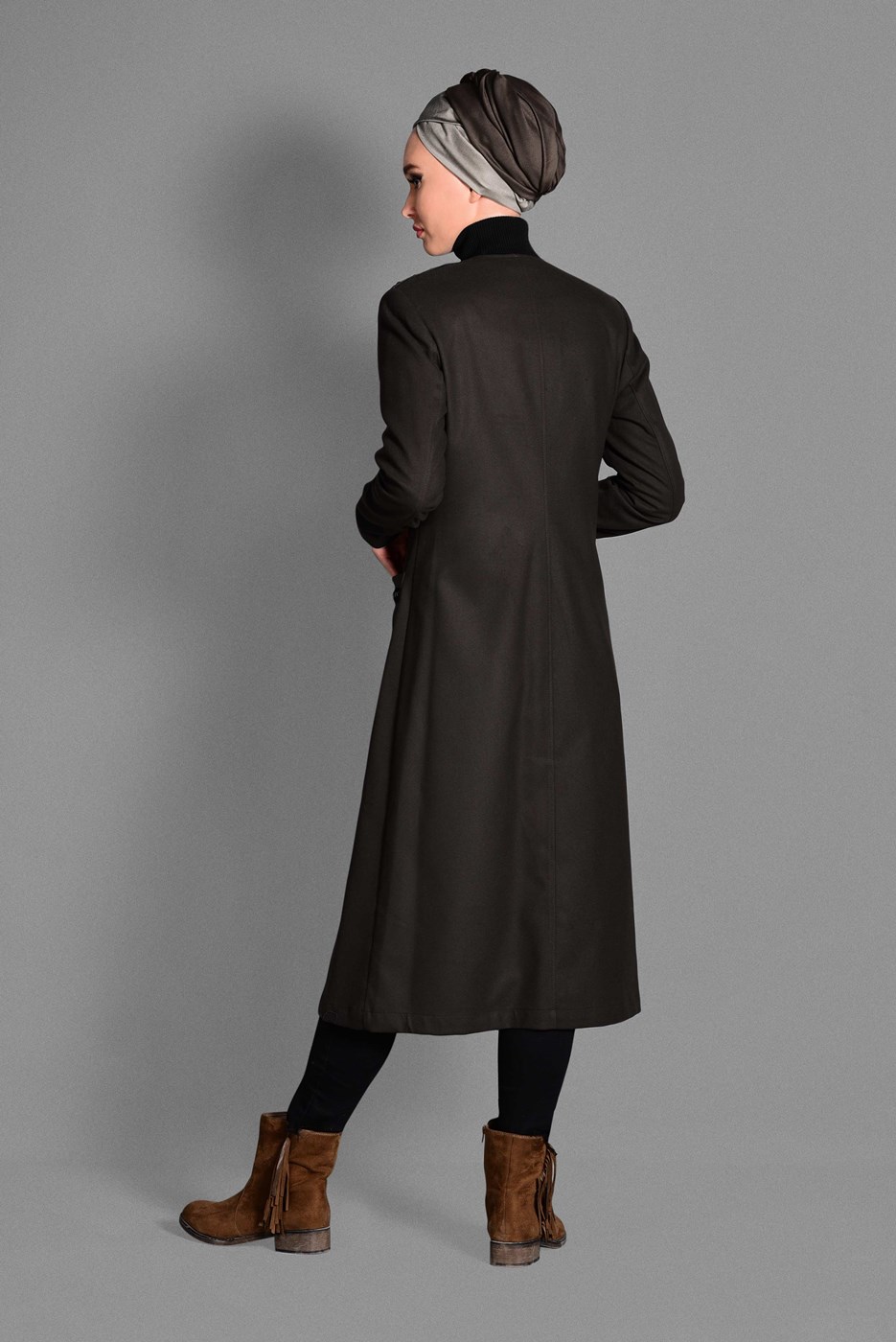 Tesettür giyim KAHVE CEPLERİ ZIMBA DETAYLI TRENÇKOT 1151