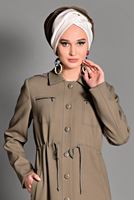 Tesettür giyim KAHVE DÜĞMELİ CEP DETAYLI TRENÇKOT 1157 