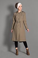 Tesettür giyim KAHVE DÜĞMELİ CEP DETAYLI TRENÇKOT 1157 