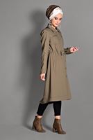 Tesettür giyim KAHVE DÜĞMELİ CEP DETAYLI TRENÇKOT 1157 