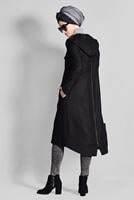 Tesettür giyim SİYAH KAPÜŞONLU FERMUARLI TRENÇKOT 1158 