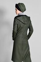 Tesettür giyim HAKİ KAPÜŞONLU FERMUARLI TRENÇKOT 1158 