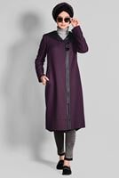 Tesettür giyim MÜRDÜM KAPÜŞONLU FERMUARLI TRENÇKOT 1158 