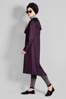 Tesettür giyim MÜRDÜM KAPÜŞONLU FERMUARLI TRENÇKOT 1158 