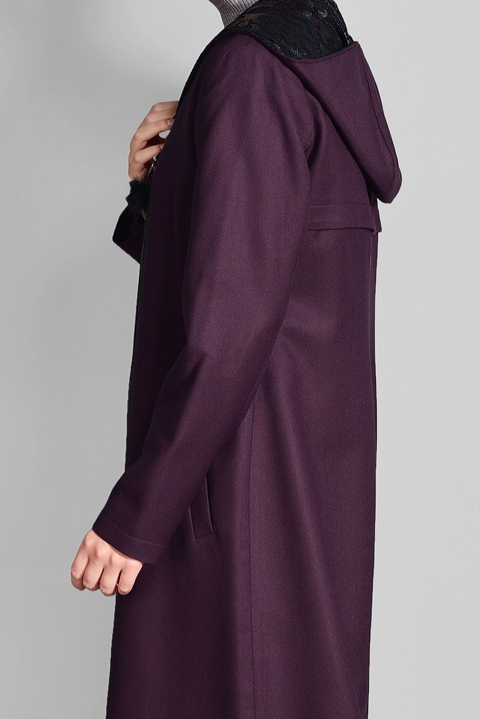 Tesettür giyim MÜRDÜM KAPÜŞONLU FERMUARLI TRENÇKOT 1158 