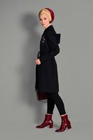 Tesettür giyim SİYAH NAKIŞ DETAYLI BELİ KUŞAKLI TRENÇKOT 1159 