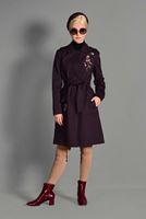 Tesettür giyim BORDO NAKIŞ DETAYLI BELİ KUŞAKLI TRENÇKOT 1159 