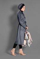Tesettür giyim GRİ KUŞGÖZÜ DETAYLI SÜET TRENÇKOT 1168 