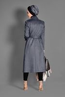 Tesettür giyim GRİ KUŞGÖZÜ DETAYLI SÜET TRENÇKOT 1168 