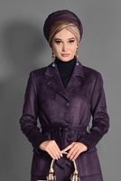 Tesettür giyim MÜRDÜM KUŞGÖZÜ DETAYLI SÜET TRENÇKOT 1168 