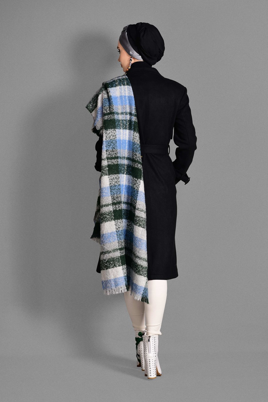 Tesettür giyim SİYAH KRUVAZE YAKA TRENÇKOT 1169 