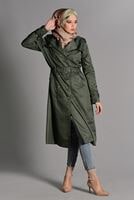 Tesettür giyim HAKİ PAMUKLU KEMERLİ TRENÇKOT 2108 