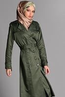 Tesettür giyim HAKİ PAMUKLU KEMERLİ TRENÇKOT 2108 