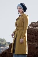 Tesettür giyim TURUNCU KLASİK KESİM SÜET TRENÇKOT 2743