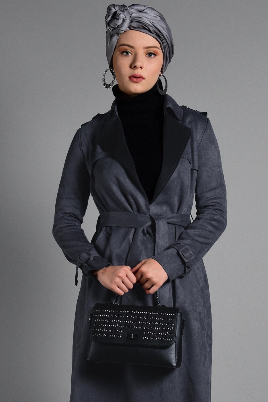 Vêtements hijab GRIS IMPERMÉABLE EN DAIM CLASSIQUE 2743