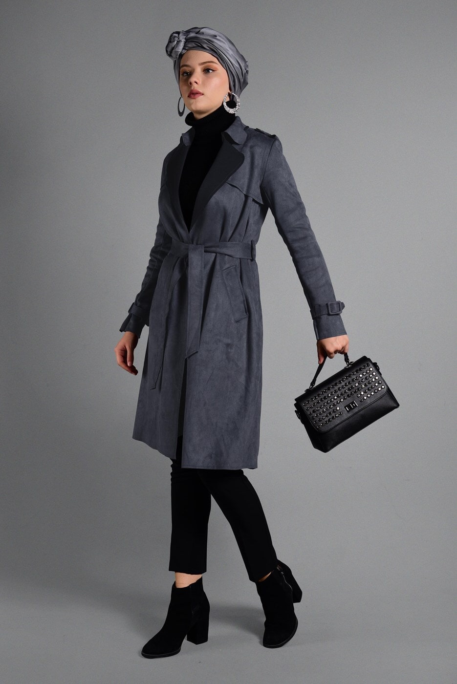 Vêtements hijab GRIS IMPERMÉABLE EN DAIM CLASSIQUE 2743