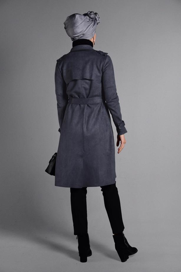 Tesettür giyim  KLASİK KESİM SÜET TRENÇKOT 2743 - TRENDTESETTÜR