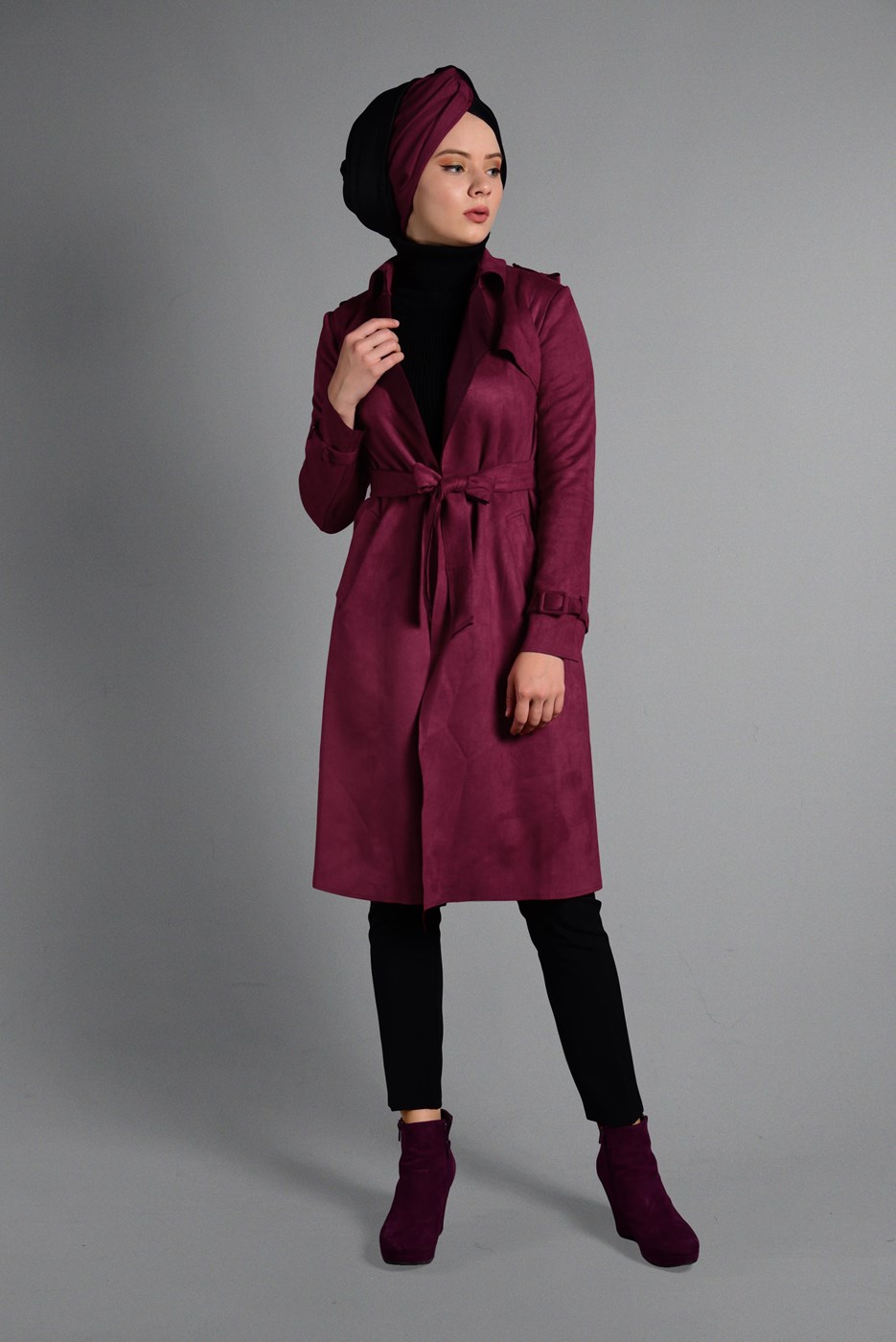 Vêtements hijab ROUGE BORDEAUX IMPERMÉABLE EN DAIM CLASSIQUE 2743