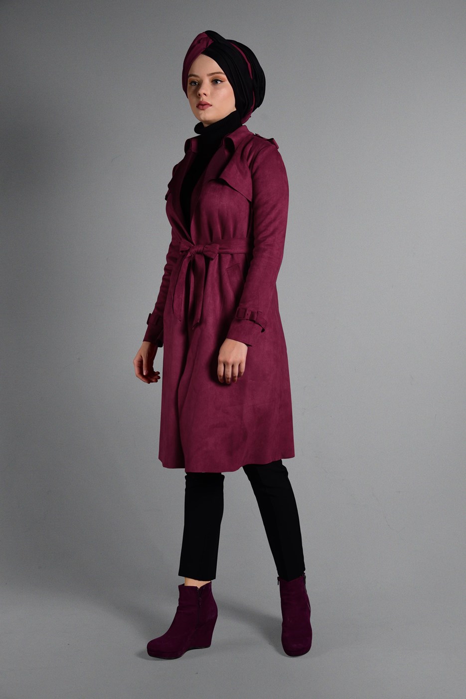 Vêtements hijab ROUGE BORDEAUX IMPERMÉABLE EN DAIM CLASSIQUE 2743