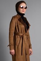 Tesettür giyim KAHVE KLASİK KESİM SÜET TRENÇKOT 2743