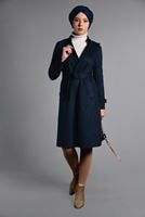 Hijab clothing NAVY BLUE CLASSIC SUEDE TRENCH-COAT 2743
