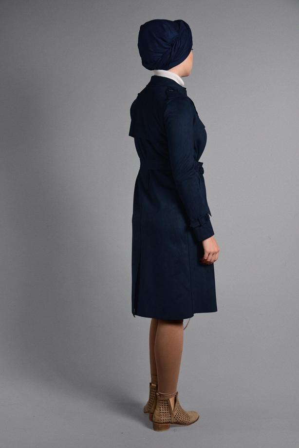 Tesettür giyim  KLASİK KESİM SÜET TRENÇKOT 2743 - TRENDTESETTÜR