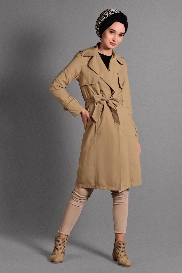 Hijab clothing  BELTED TRENCH-COAT 6308  - TRENDTESETTÜR