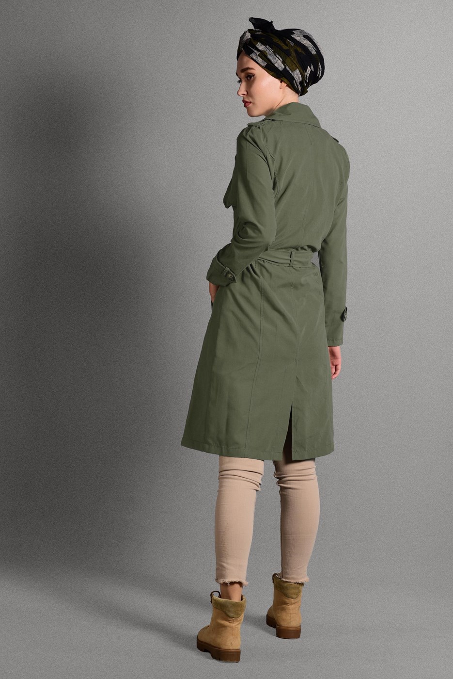 Hijab clothing KHAKI BELTED TRENCH-COAT 6308 
