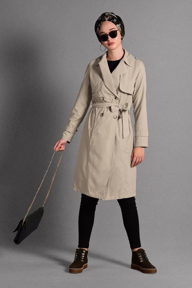Hijab clothing  BELTED TRENCH-COAT 6308  - TRENDTESETTÜR