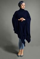 Tesettür giyim LACİVERT BALIKÇI YAKA SALAŞ PANÇO 89101 