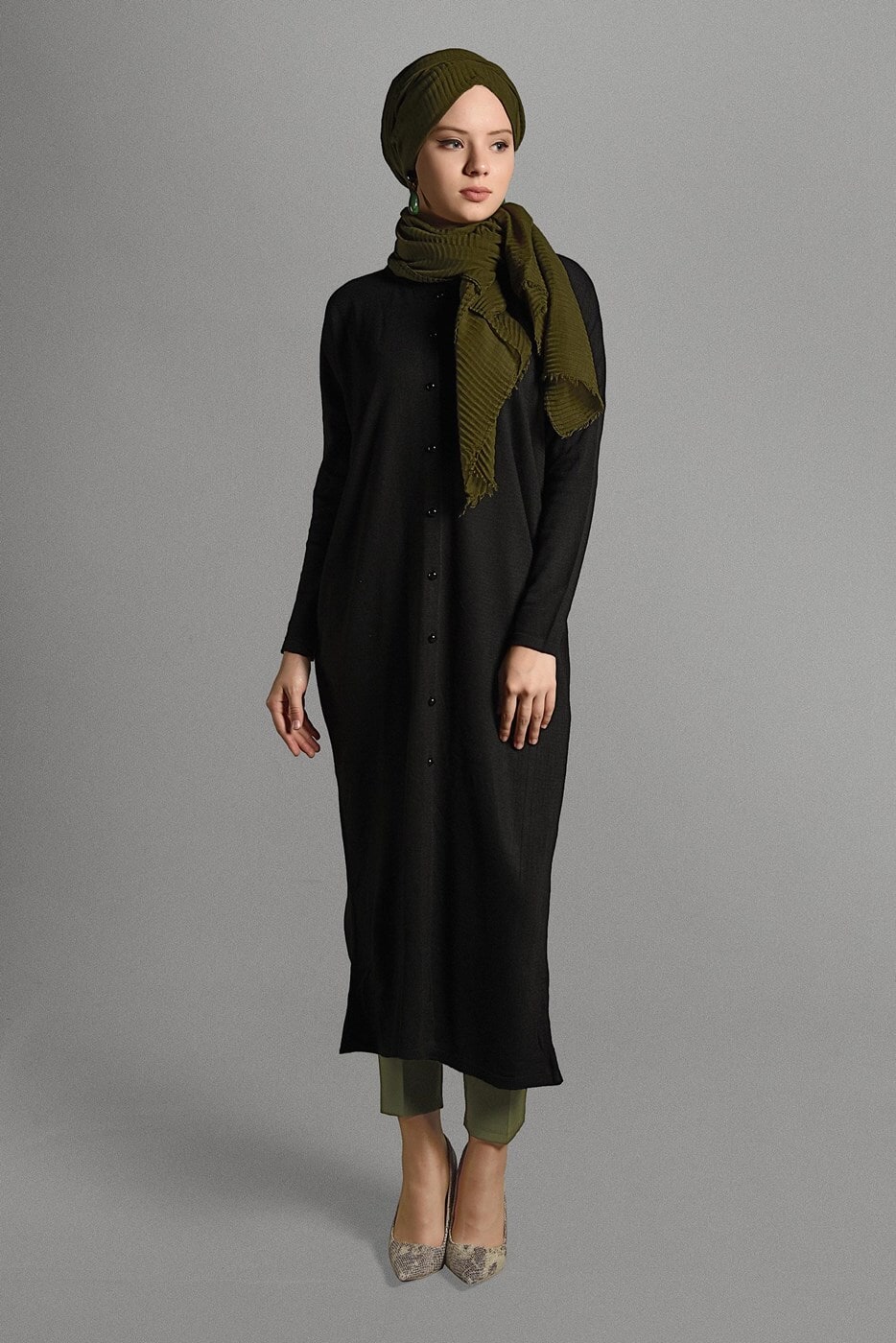 Vêtements hijab NOIR GILET MAILLE À PERLES 406