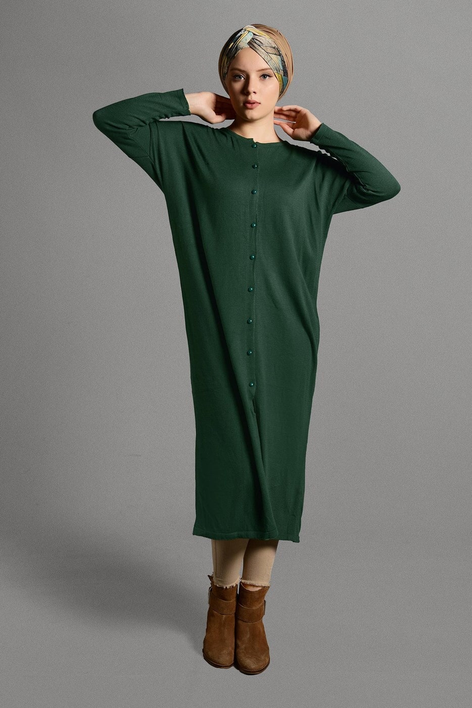 Vêtements hijab VERT GILET MAILLE À PERLES 406