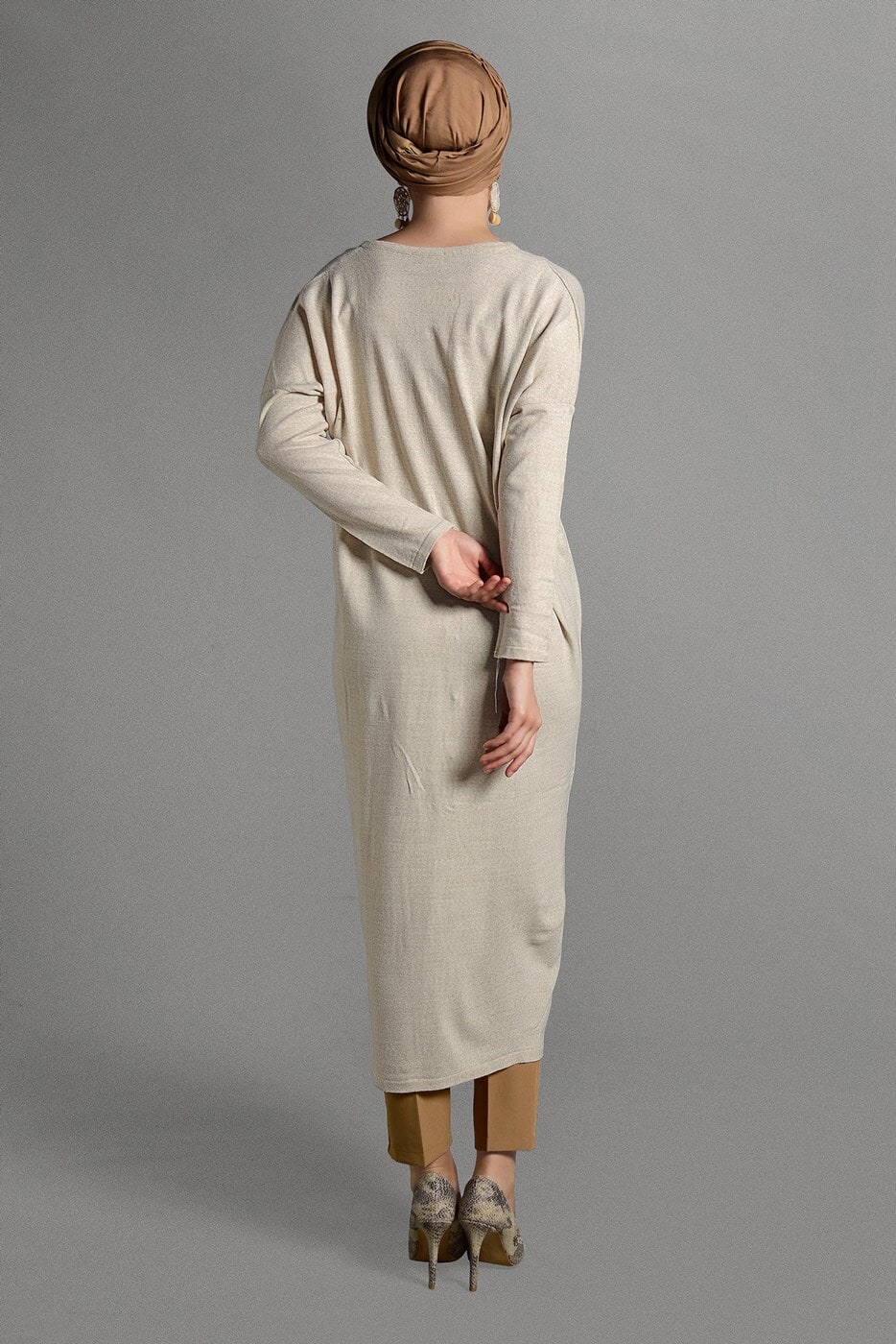 Hijab clothing BEIGE PEARL DETAILED CARDIGAN 406 