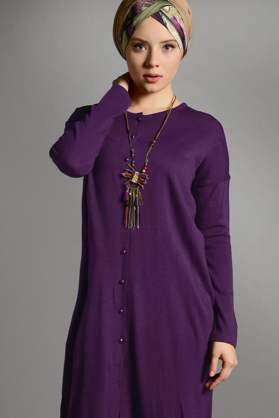 Vêtements hijab POURPRE GILET MAILLE À PERLES 406