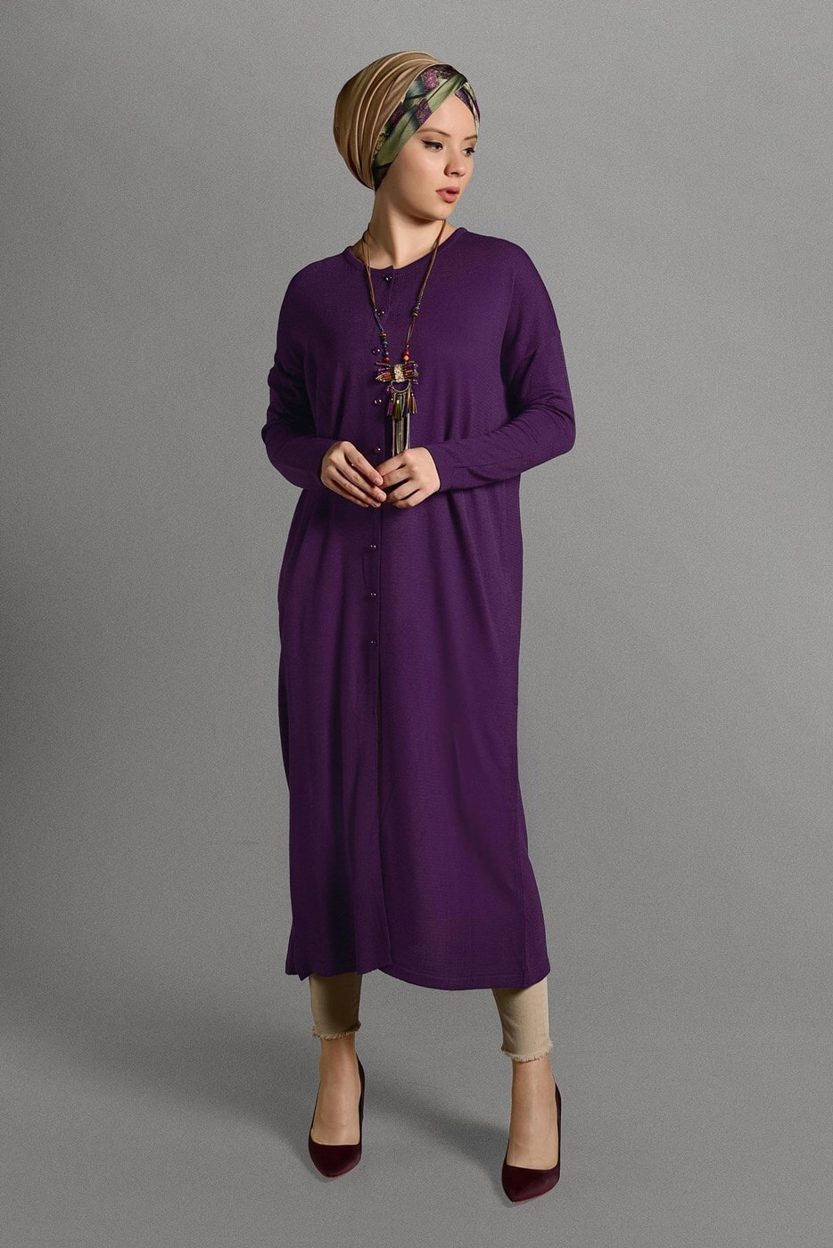 Vêtements hijab POURPRE GILET MAILLE À PERLES 406