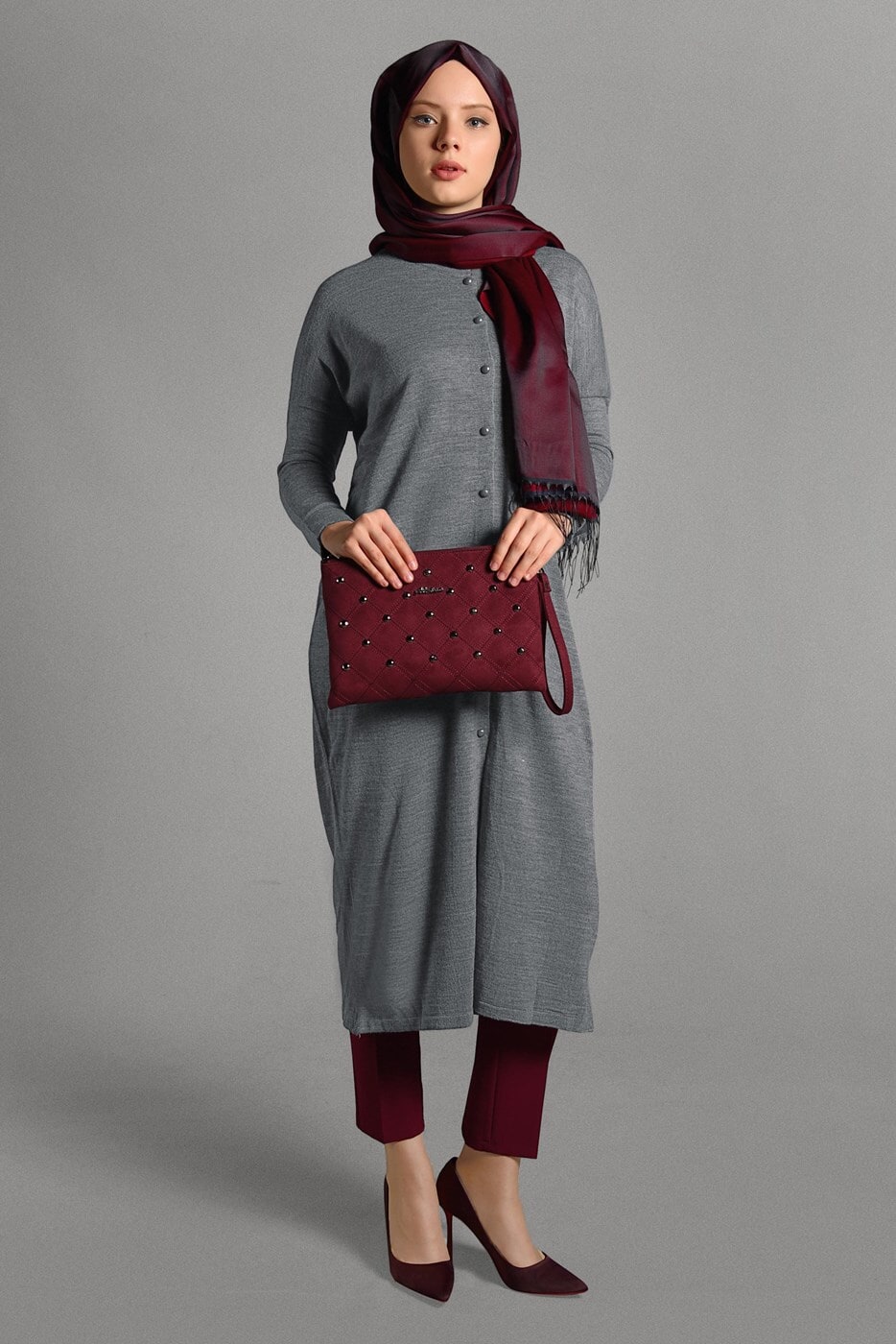 Vêtements hijab GRIS GILET MAILLE À PERLES 406