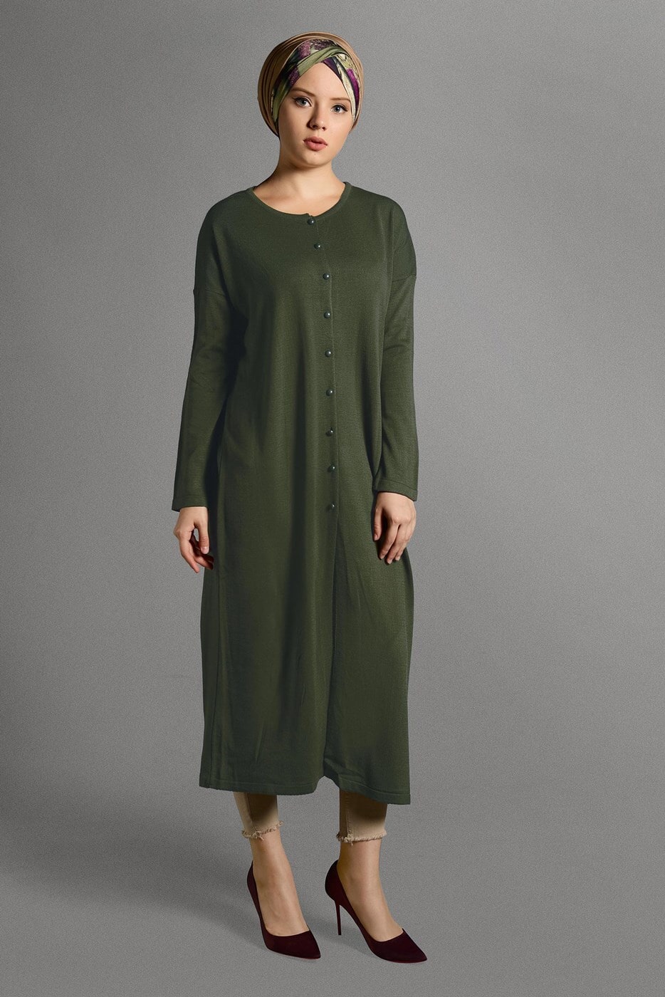 Vêtements hijab KAKI GILET MAILLE À PERLES 406