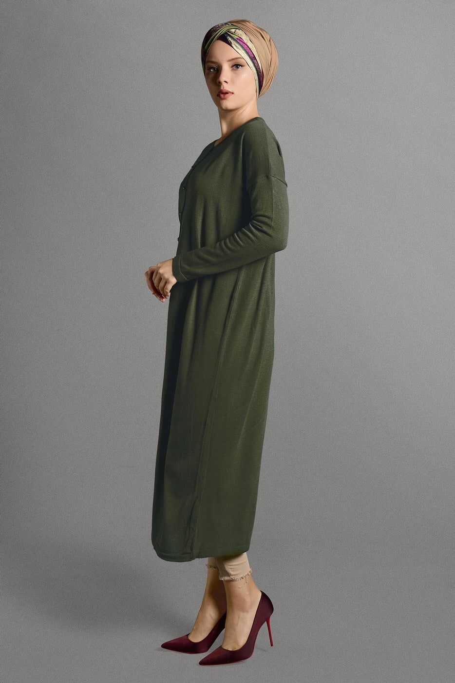 Vêtements hijab KAKI GILET MAILLE À PERLES 406