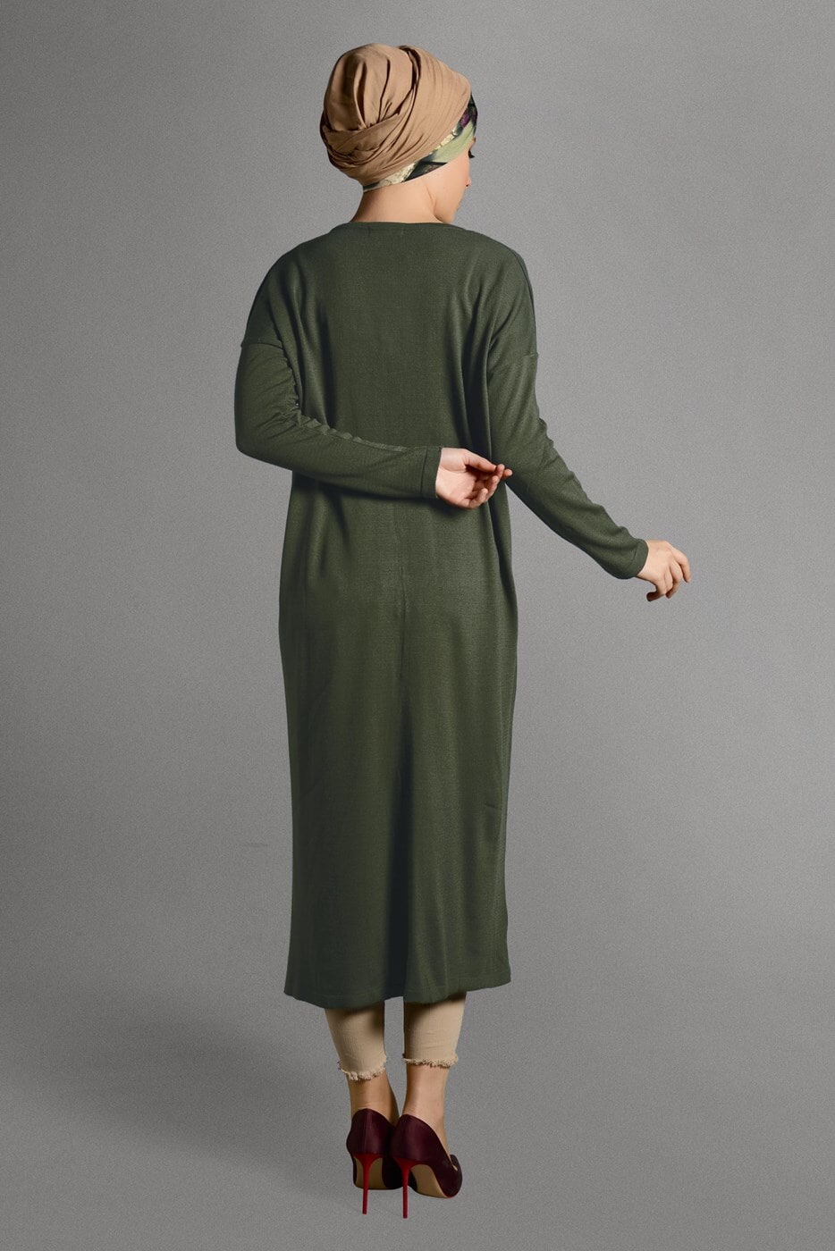 Vêtements hijab KAKI GILET MAILLE À PERLES 406