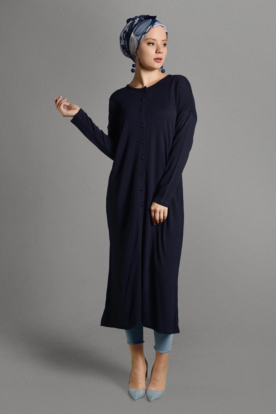 Vêtements hijab BLEU MARINE GILET MAILLE À PERLES 406