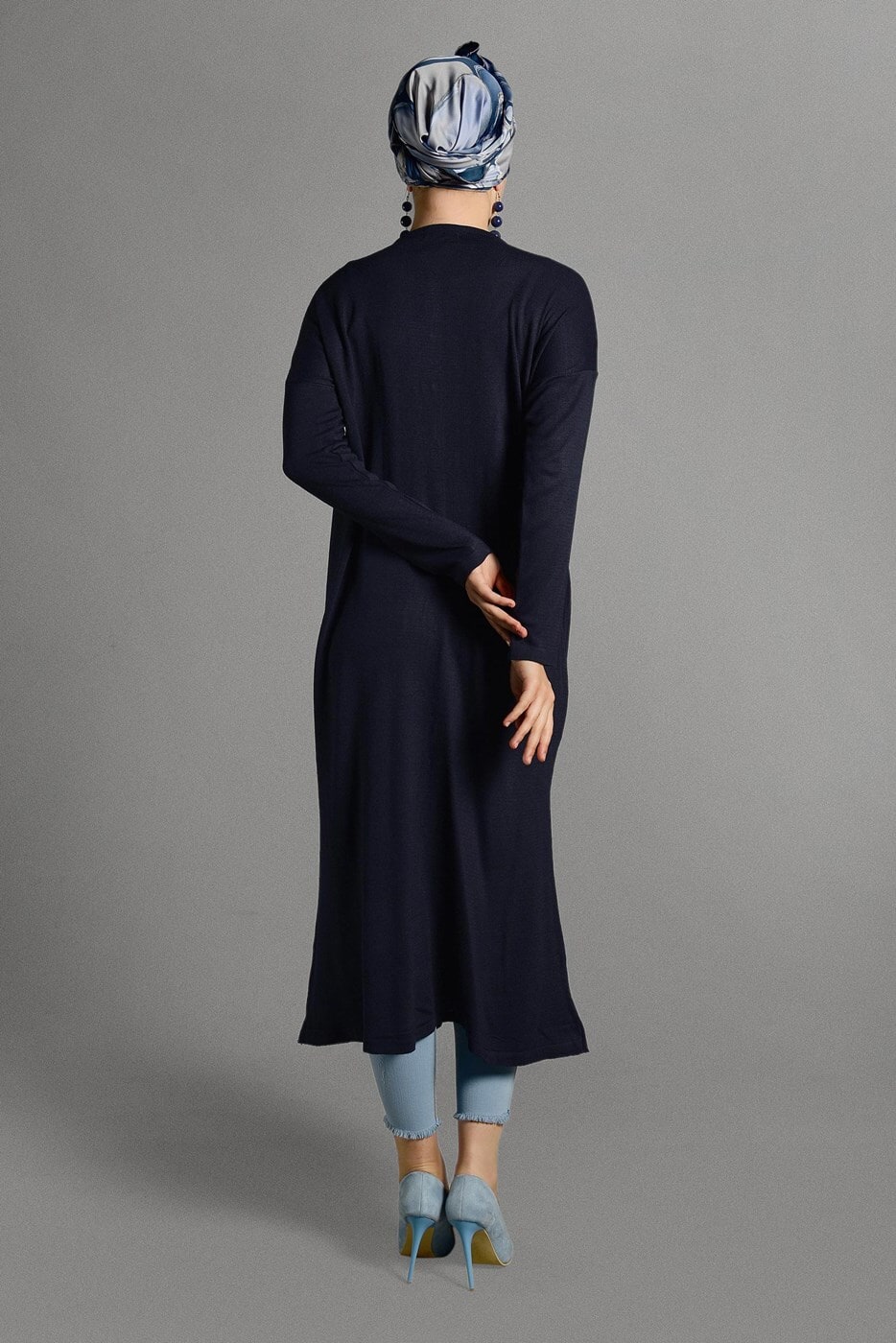 Vêtements hijab BLEU MARINE GILET MAILLE À PERLES 406