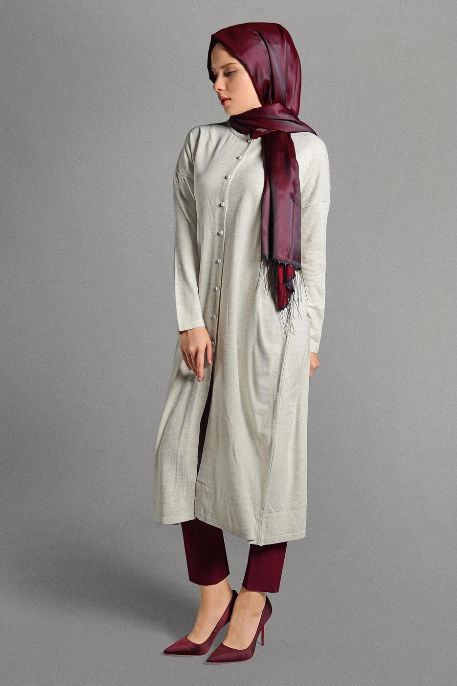 Vêtements hijab BEIGE GILET MAILLE À PERLES 406