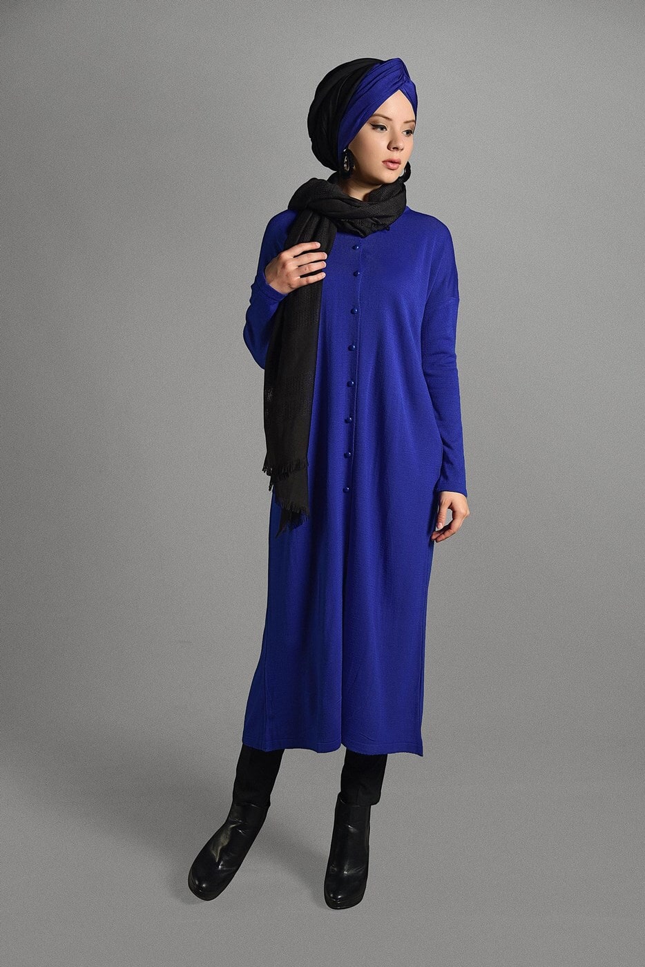 Vêtements hijab BLEU MARINE GILET MAILLE À PERLES 406