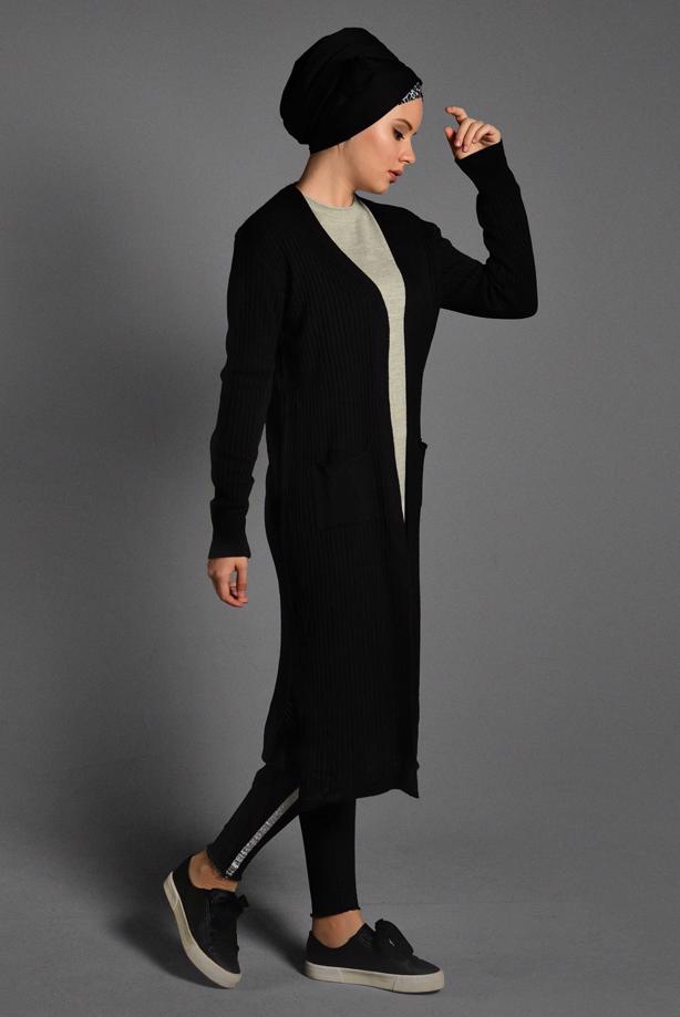 Tesettür giyim  CEP DETAYLI TRİKO HIRKA 1619  - TRENDTESETTÜR