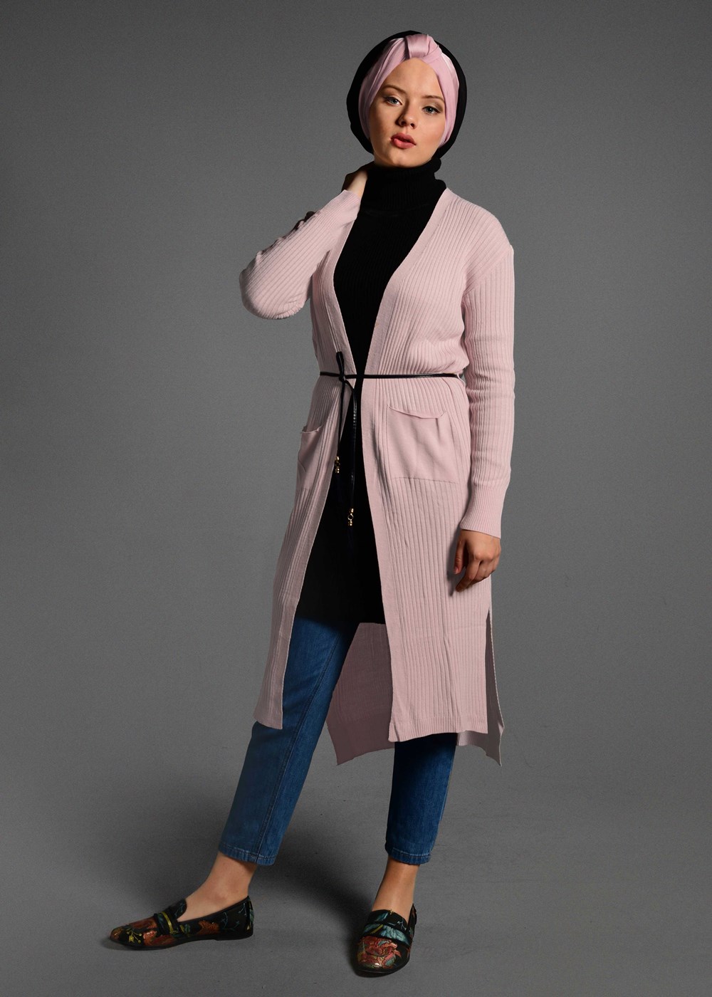 Vêtements hijab POUDRE GILET EN MAILLE AVEC POCHE 1619