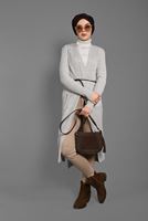 Tesettür giyim BEJ CEP DETAYLI TRİKO HIRKA 1619 