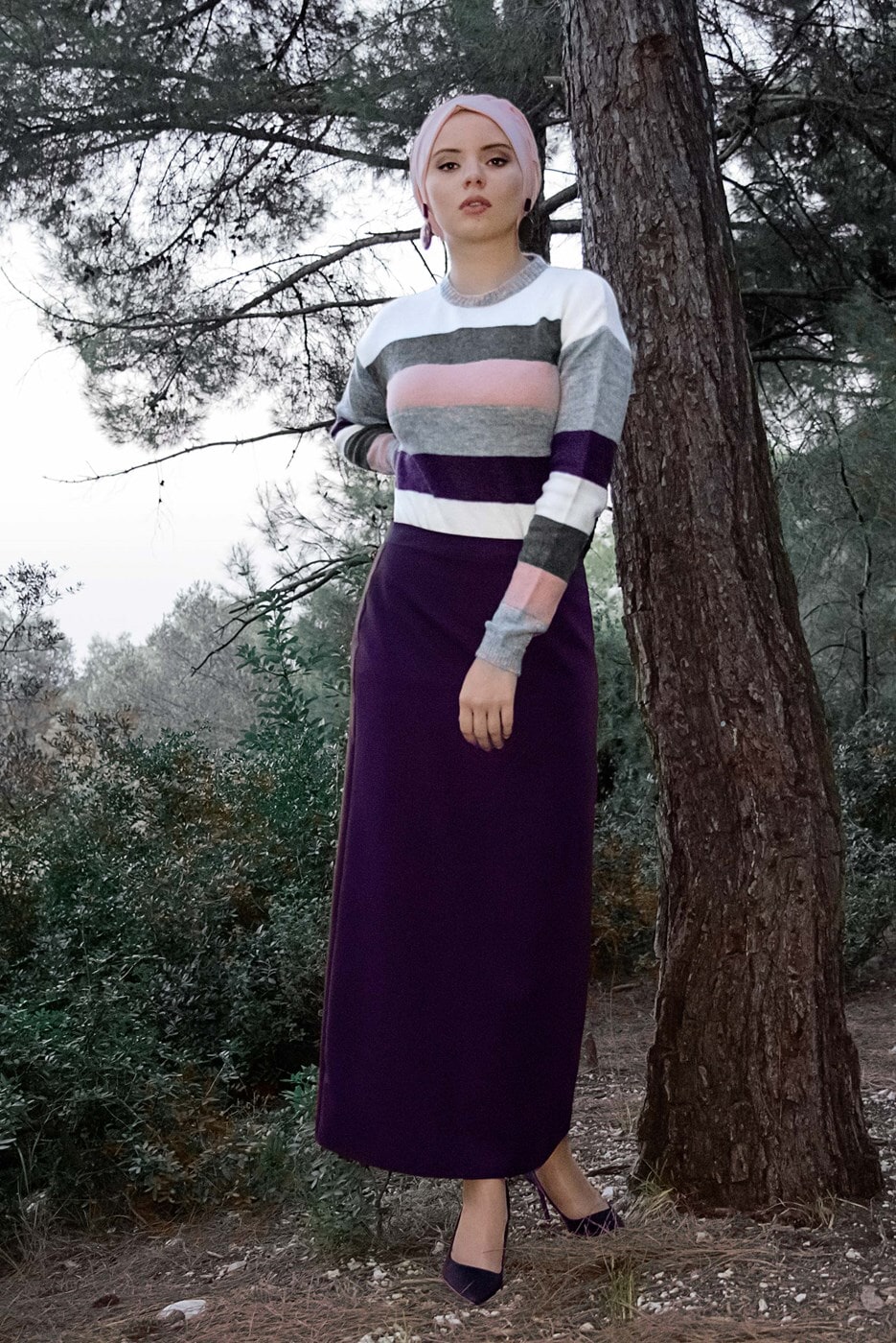 Hijab clothing GREY STRIPPED KNIT CARDIGAN 2008 