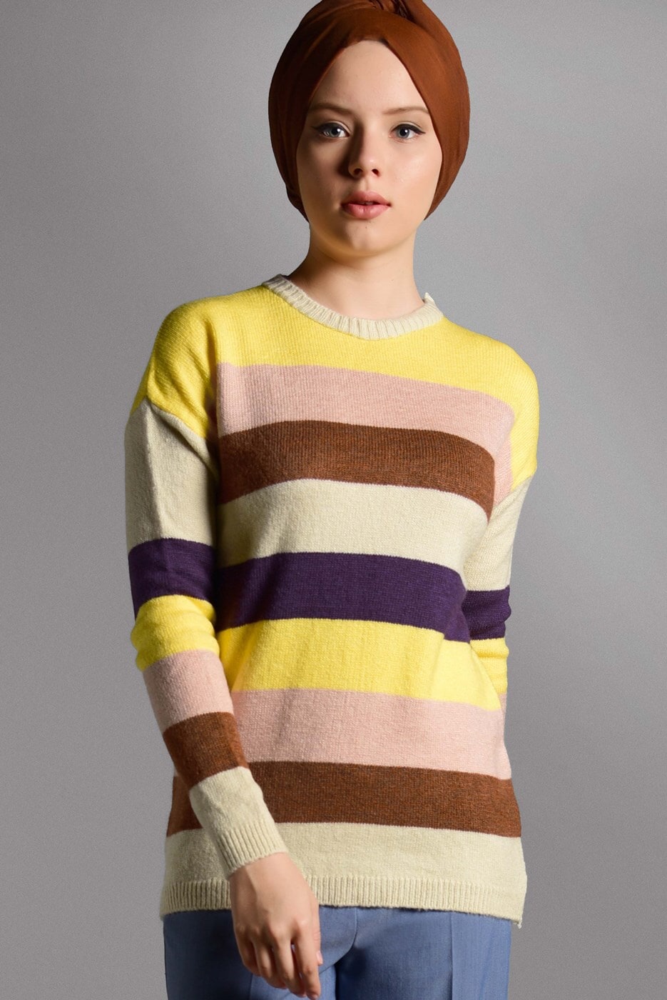 Hijab clothing YELLOW STRIPPED KNIT CARDIGAN 2008 