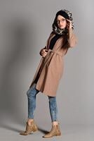 Tesettür giyim BEJ KUŞAKLI KEÇE CEKET 2419 